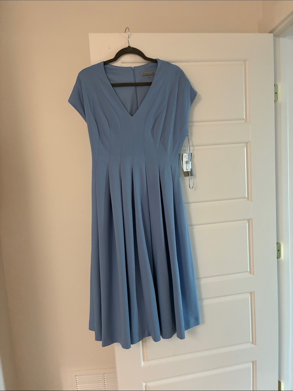 Danny & Nicole Dusty Blue V-Neck Midi Dress
